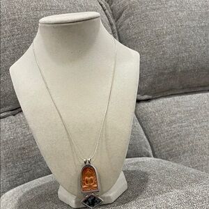 Jing Jing Elegant Silver and Orange Pendant Necklace